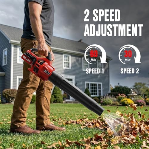 EWORK 20V 700CFM Cordless Leaf Blower with 2×4.0Ah Batteries and Charger | 2-Speed Adjustable Powerful Handheld Electric Leaf Blowers for Lawn Care