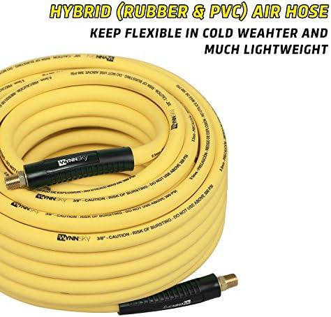 3/8" Hybrid Air Hose 50ft 1/4" MNPT Air Compressor Hose Heavy Duty Lightweight Hybrid and Bend Restrictor Fittings