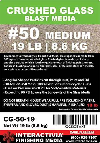 30-60 Grit (#50) Crushed Glass Abrasive - 19 lb or 8.6 kg - Blasting Abrasive Media (Medium) #50 Mesh - 559 to 254 Microns - for Blast Cabinets Or