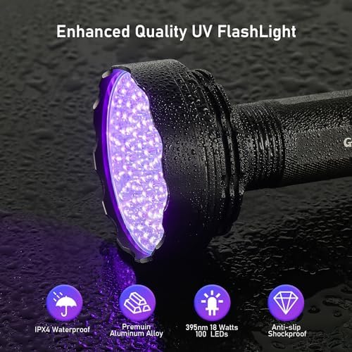 GLOSSDAY Blacklight Flashlight,128 LED UV Flashlights, Upgraded Bright Ultraviolet Flashlight Professional Black Light for Dog/Cat, Hunting Scorpions