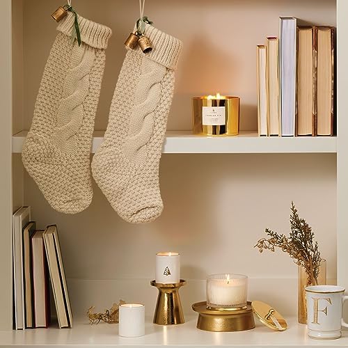 Thymes Frasier Fir Votive Candles - Gilded Collection - Crisp Just-Cut Forest Fragrance - Set of Three Holiday Candles - Wood Grain, Gold