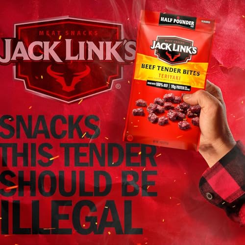 Jack Link's Teriyaki Beef Tender Bites - 8 oz Bag - Ready to Eat Real Meat Protein Snacks - 10g Protein per Serving - Made with 100% Real Beef
