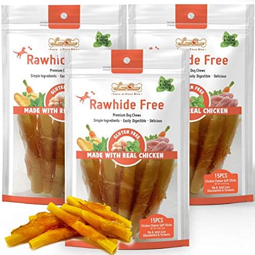 LuvChew Chicken Wrapped Dog Bone Treat Sticks with Glucosamine & Turmeric, Easy to Digest, Non-Rawhide Soft Chicken Cheese Dog Chew Treats 15pcs/Pack