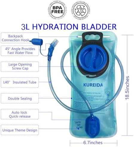 KUREIDA Hydration Bladder 2L-3L, Leak Proof Water Reservoir, BPA Free, Wide Opening