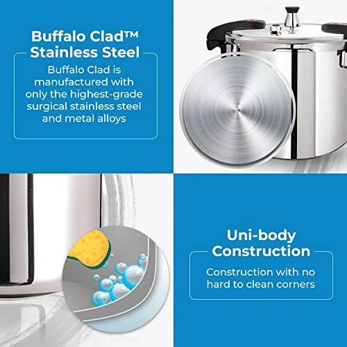 Buffalo 15 Qt Pressure Cooker Stainless Steel - Large Stove Top Canner | 15 Quart Pressure Canners for Canning - Easy to Clean Pressure Canning Pot with Lid - Can Cooker - QCP415