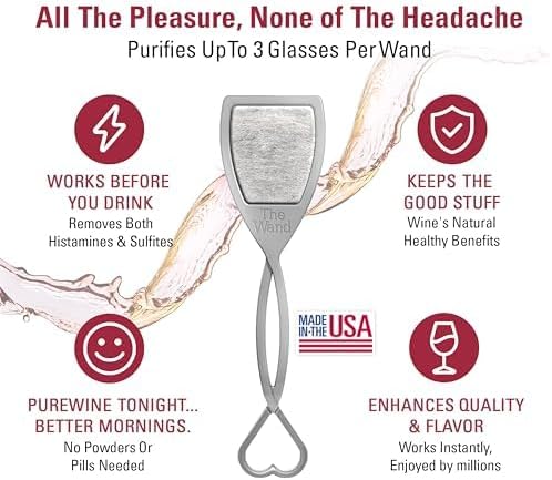PureWine The Wand Wine Purifier, Removes Histamines & Sulfites - 8 Wands | Wine Wand Filters Before You Drink; Remove Sulfites & Histamines; Helps Wine Allergies & Headaches. Purifies 3 glasses/wand