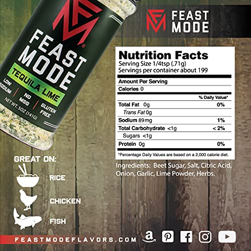 Tequila Lime - Feast Mode Flavors - Low Sodium, No MSG, Gluten Free, All Natural, Meal Prep Seasoning, Healthy, Lime Juice Powder, Tequila Seasoning