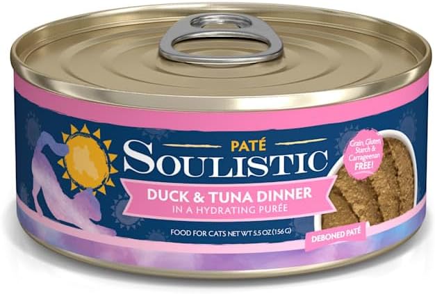 Soulistic Pate Duck & Tuna Dinner in a Hydrating Puree Wet Cat Food, 5.5 oz., Case of 8