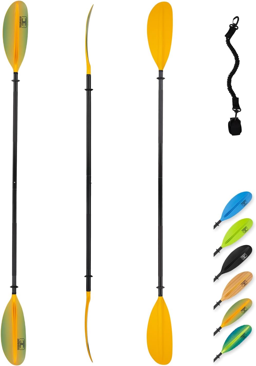 OCEANBROAD Kayak Paddle 86in/218cm, 90.5in/230cm, 95in/241cm Alloy Shaft Kayaking Boating Canoeing Oar with Paddle Leash