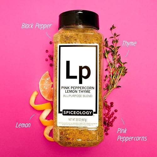Spiceology Pink Peppercorn Lemon Thyme Seasoning, 5.4 oz | Use On: Chicken, Salmon, Shrimp, Potatoes, Butter, Vegetables, Salad Dressing, Lemon Pepper Seasoning, Vegetable Seasoning