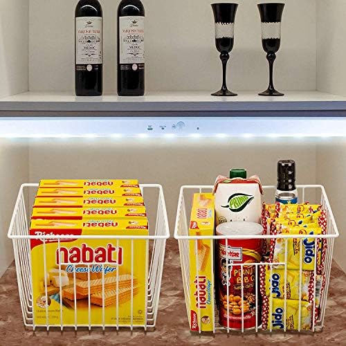 Deep Refrigerator Freezer Baskets, Large Household Wire Storage Basket Bins Organizer with Handles for Kitchen, Pantry, Freezer, Cabinet, Closets