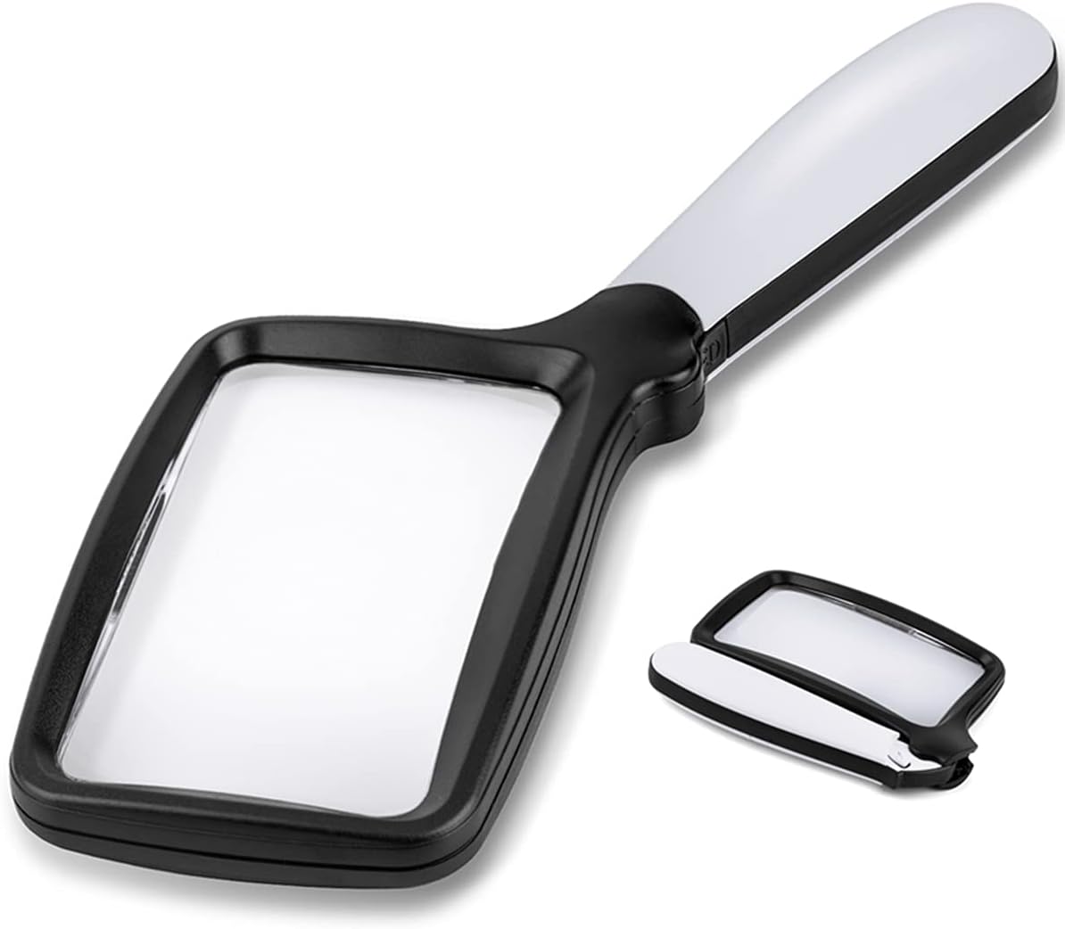 Folding Handheld Magnifying Glass with Light, 5X Large Rectangle Reading Magnifier with Dimmable LED for Seniors with Macular Degeneration, Newspaper