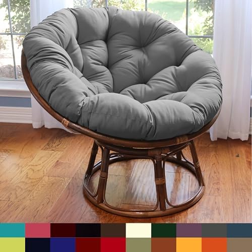 Furniture Piece 42-Inch Rattan Papasan Chair with Solid Twill Cushion