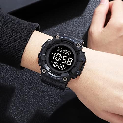 FANMIS Men's Digital 50M Waterproof Electronic Sport Watch Rubber Band Army Military 24H Time LED Light 164FT Water Resistant Calendar Date Day Watches