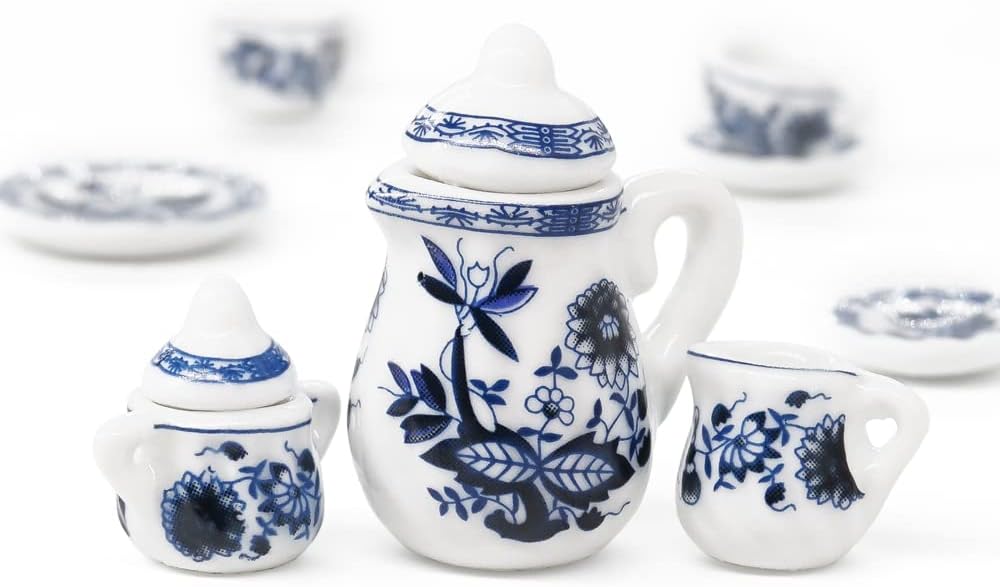 Odoria 1/12 Miniature Porcelain Tea Set 15Pcs Dollhouse Decoration Accessories, Grapes