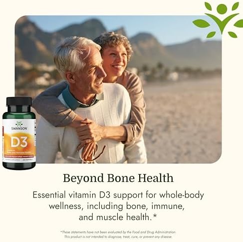 Swanson Vitamin D3 5,000 IU, 125 mcg Cholecalciferol, 250 Softgels | For Sun-Deprived Adults Seeking Bone, Immune, and Heart Support, 125 mcg Cholecalciferol, the Active Vitamin D3