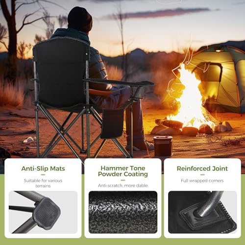 ALPHA CAMP Oversized Fully Padded Camping Chairs with Lumbar Support | Heavy duty 500 LBS, Steel Frame, Sturdy, Durable, Cooler Bag