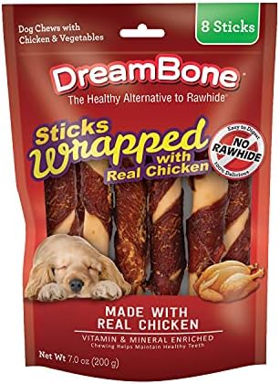 DreamBone Stick Wrapped With Chicken Rawhide-Free Dog Treat, 8 Ct (24 Pack) | Daily Chew, Digests Safely and Completely, Made With Real Protein