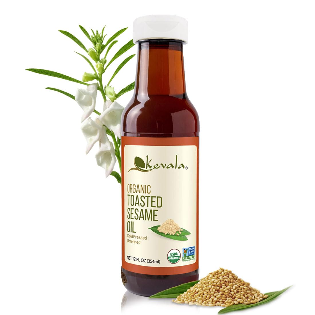 Kevala Organic Toasted Sesame Oil - 1 gal, Made with Organic Sesame Seeds | Medium Smoke Point Suitable for Light Roasting and Stir-Frying, Kitchen Pantry Essential Vegetable Oil, Salad Dressing Base