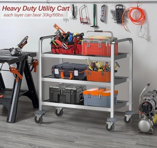tonchean Extra Large 3 Tier Stainless Steel Cart 37.4 x 19.7 x 37.4 Inch