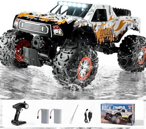 1:10 Amphibious Remote Control Car, 2.4 GHz Waterproof Monster Truck Toys RC Cars, 4WD All Terrain Off-Road Pickup RC Trucks, 2 Batteries 60Mins Play