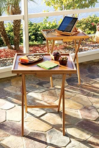 Lipper International Bamboo Wood Lipped Folding Snack Table Trays for Kitchen, Home, Office and Playroom, Set of 2