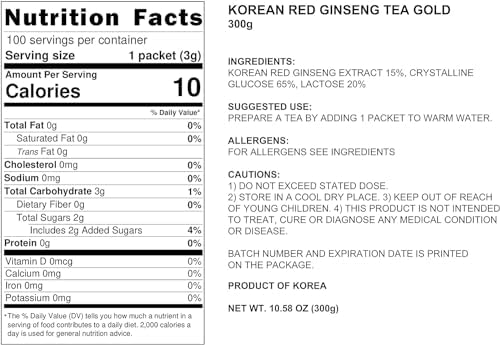 Pocheon 300g(10.6oz), Korean 6Years Panax Red Ginseng Root Extract Tea Gold, 100 Tea Bags, 15% Ginseng Extract, Natural Immune Support