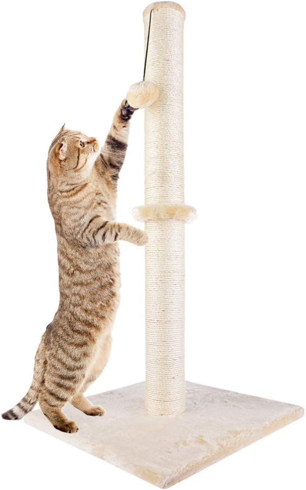 Dimaka 29" Height Tall Cat Scratching Post, Claw Scratcher with Sisal Rope and Covered with Soft Smooth Plush, Vertical Scratch [Full Strectch] for Standard Size Cats(Grey, 29 inches for All Cats)