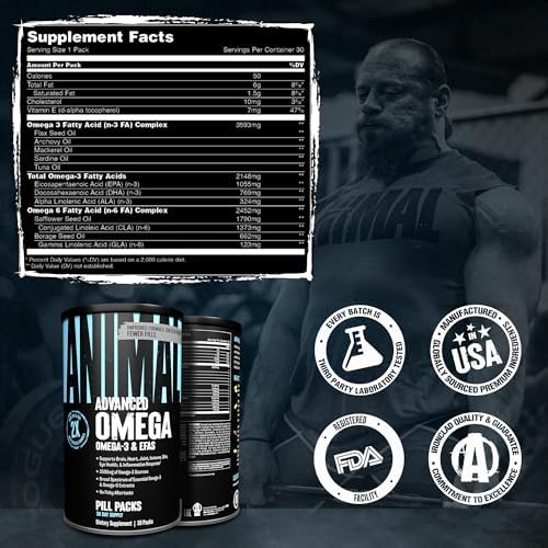 Animal Advanced Omega 3 Fatty Acids - 3500mg EPA DHA Fish Oil Omega 3 Supplement for Women & Men High Potency Blend with CLA GLA ALA for Brain Skin