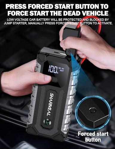 Sharmeal Car Jump Starter 7000A, Jump Starter Battery Pack for All Gas and 12.0L Diesel, 12V Portable Jump Box with LED Light