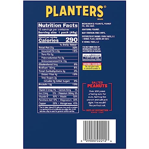 PLANTERS Salted Peanuts, Plant Based Protein Snacks, 1 Oz (48 Ct) | Roasted Salted Nuts Snack Packs. Kosher. Bag. Snacks for Adults. Individual Snacks