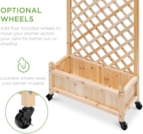 Best Choice Products Set of 2 48in Wood Planter Box & Diamond Lattice Trellis, Mobile Outdoor Raised Garden Bed for Climbing Plants w/Drainage Holes