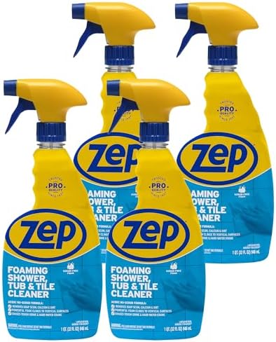 Zep Foaming Shower Tub and Tile Cleaner, 32 Ounce, Case of 4 | No Scrub Formula, Breaks up Tough Buildup on Contact