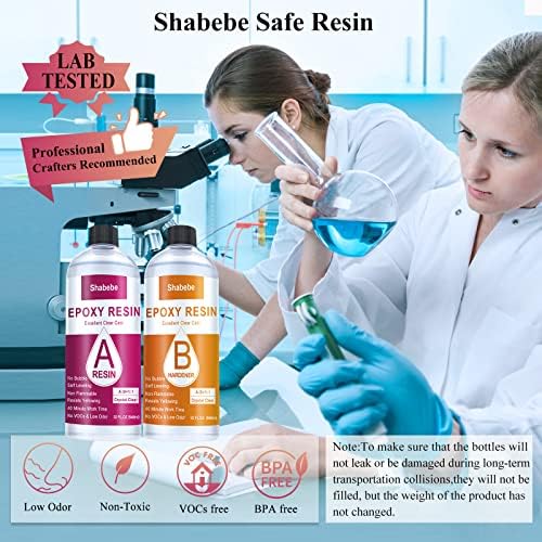 Epoxy Resin, 32OZ Epoxy Resin Crystal Clear, Not-Yellowing No-Bubble, Self Leveling Easy Pour/Mix 1:1 Casting Kit & Coating for DIY Jewelry Making