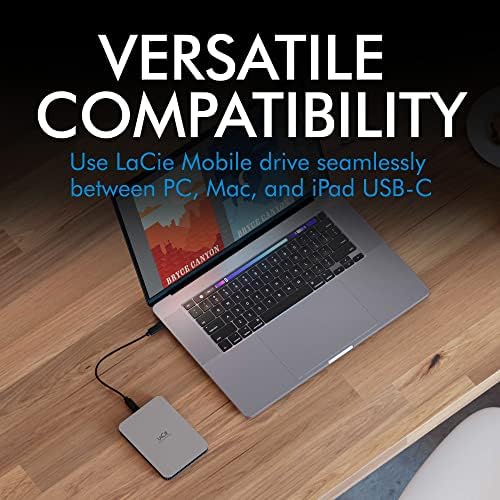 LaCie Mobile Drive, 5TB, External Hard Drive Portable - Moon Silver, USB-C 3.2, for PC and Mac, Post-Consumer Recycled