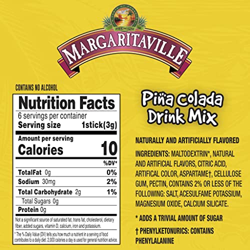 Singles To Go! Margaritaville Water Drink Mix, Pina Colada, 72 Packets