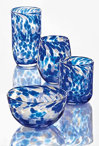 tag 16 oz. Confetti Glass Stemless Drinkware Cobalt Blue and White Dishwasher Safe Beverage Glassware Dinner Party Wedding Large Blue