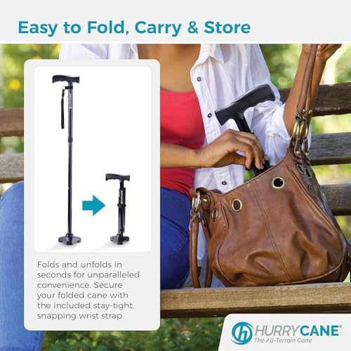 HurryCane Freedom Edition Foldable Walking Cane with T Handle