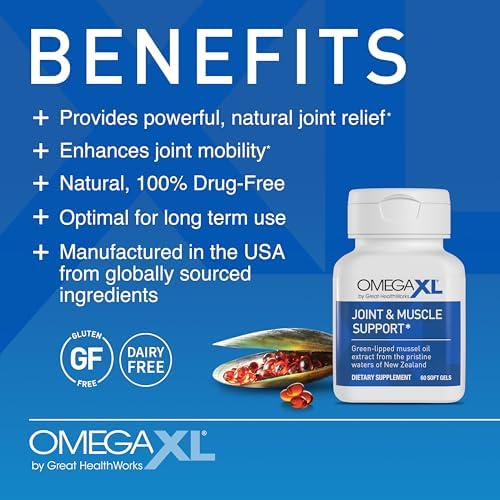 OmegaXL Joint Support Supplement, 60 Count | Green Lipped Mussel Oil, Soft Gel Pill, Natural Joint and Muscle Support Supplement, Clinically Supported, Non-GMO, Drug-Free