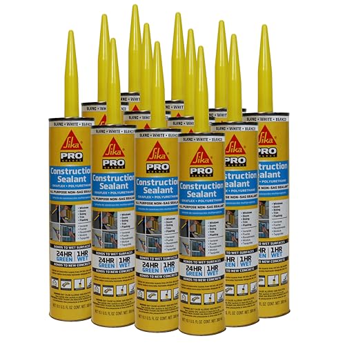 SIKA Sikaflex Construction Sealant - White, All-Purpose Polyurethane for Joints 1/2" or Smaller - 10.1 fl. oz - Weatherproof, High Elasticity, Paintable, Strong Adhesion