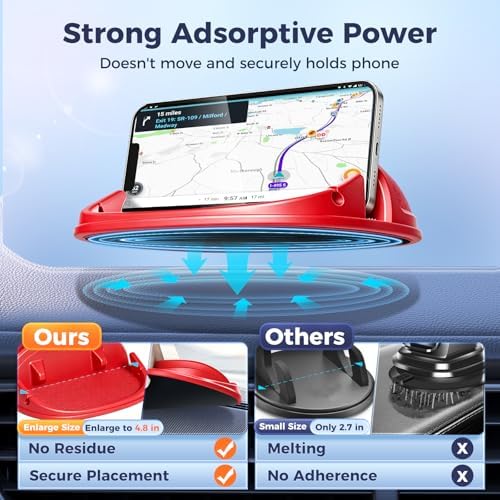 Loncaster Car Phone Holder, Car Phone Mount Silicone Car Pad Mat for Various Dashboards, Slip Free Desk Phone Stand Compatible with iPhone, Samsung, Android Smartphones, GPS Devices and More, Black