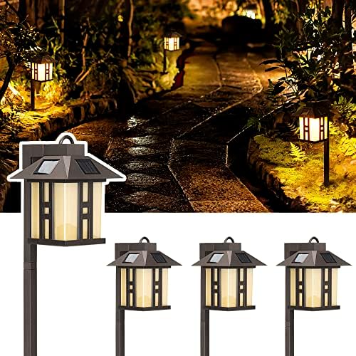 GIGALUMI Japanese Decor Solar Lights for Outside, Pathway Lights 4 Pack - Lawn/Patio/Yard/Walkway/Driveway Decoration | Japanese Style, Pathway Lights