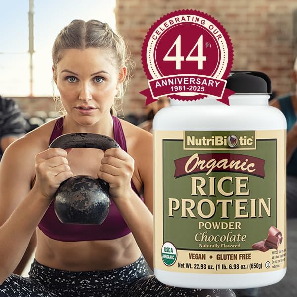 NutriBiotic Certified Organic Plain Rice Protein, 21 Ounce | Low Carbohydrate Vegan Protein Powder | Raw, Certified Kosher & Keto Friendly | Made Without Chemicals, GMOs & Gluten | Easy to Digest