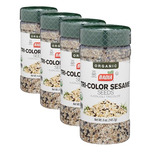 Badia Organic Tri-Color Sesame Seeds 5 oz – Nutty and Crunchy Blend of White, Black & Toasted Sesame Seeds