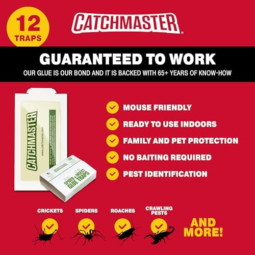 Catchmaster Crawling Pest & Insect Glue Traps 12-Count (3 Packs of 4), Insect Traps Indoor for Home, Pest Control Glue Boards, Adhesive Tray for Bugs