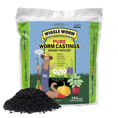 Wiggle Worm 100% Pure Organic Worm Casting Fertilizer, 4.5lb | Mineral-Dense Formula Improves Soil Fertility, Aeration & Healthy Root Growth for Houseplants & Vegetables, Resealable Bag