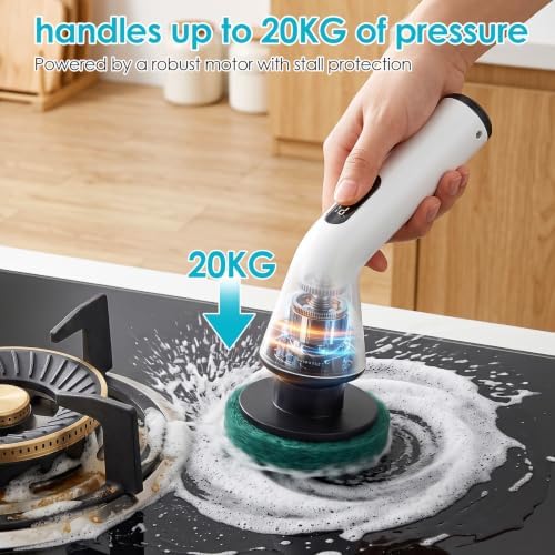 Electric Spin Scrubber for Bathroom, Power Cleaning Brush with 7 Replaceable Brush Heads, Adjustable Long Handle