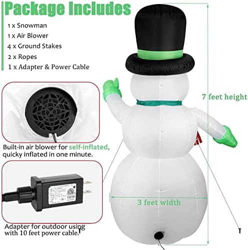 7 FT Christmas Inflatables Snowman Outdoor Yard Decorations, Christmas Blow up Snow Man with LED Lights & Black Hat