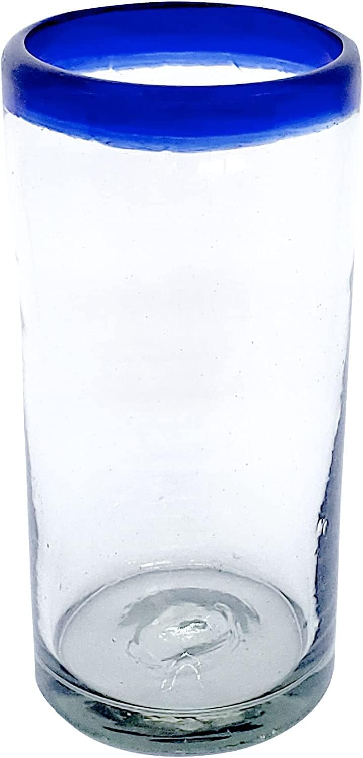 Cobalt Blue Rim 120 oz Pitcher and 6 Drinking Glasses set, Recycled Glass, Lead-free, Toxin-Free (Pitcher & Glasses)