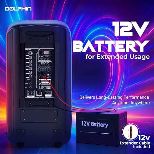 Dolphin Bluetooth Party Speaker with 2 Wireless Mics, Dual 10" Woofers | 1000W Output, SD/FM/USB/AUX/RCA, Guitar & Mic Inputs, Multicolor LED Lights